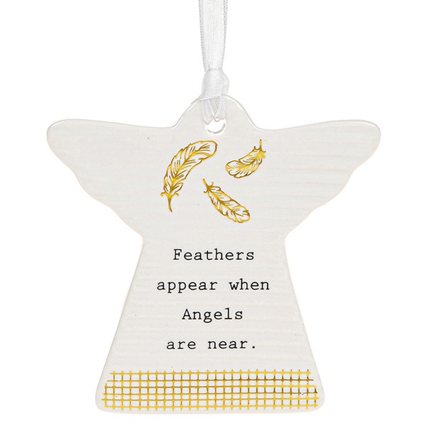 'Feathers Appear When Angels Are Near' Ceramic Guardian Angel Hanging Plaque - Thoughtful Words