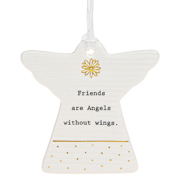 'Friends Are Angels Without Wings' Ceramic Guardian Angel Hanging Plaque - Thoughtful Words