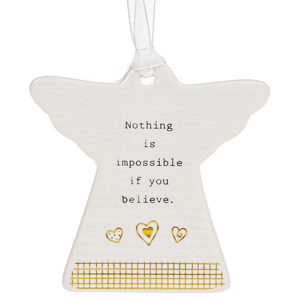 'Nothing Is Impossible If You Believe' Ceramic Guardian Angel Hanging Plaque - Thoughtful Words