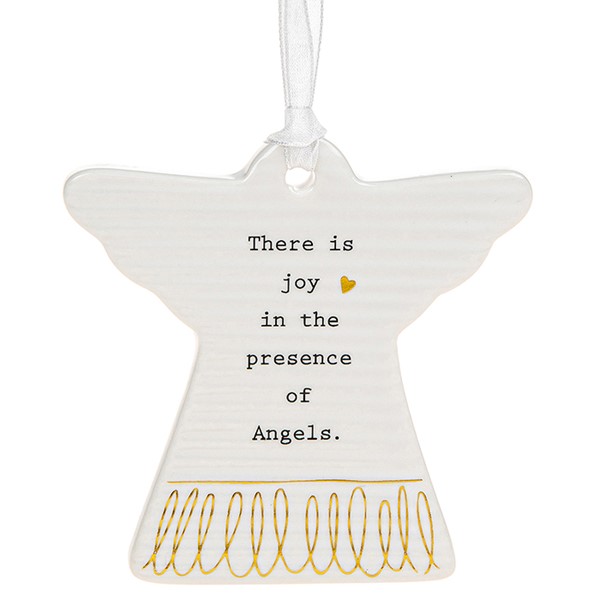 'There is Joy In The Presence of Angels' Ceramic Guardian Angel Hanging Plaque - Thoughtful Words