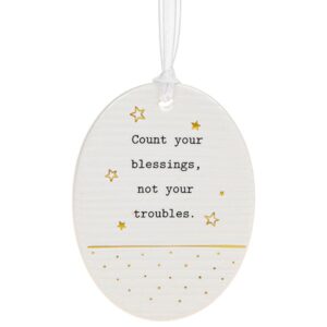 'Count Your Blessings, Not Your Troubles' Ceramic Oval Hanging Plaque - Thoughtful Words