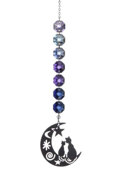 Crystal Radiance - Moonlight Two Cats on the Moon - Swarovski Crystal Rainbow Maker Sun Catcher