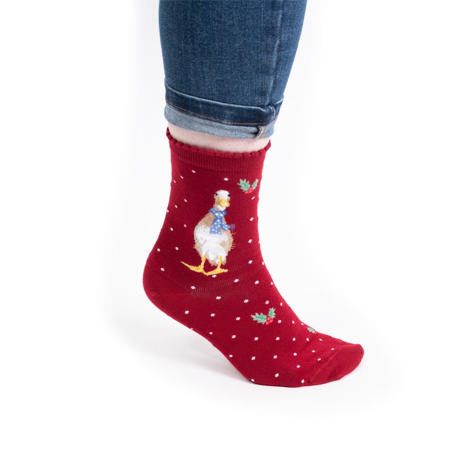 'Christmas Scarves’ Duck Socks - Wrendale Designs - Image 4