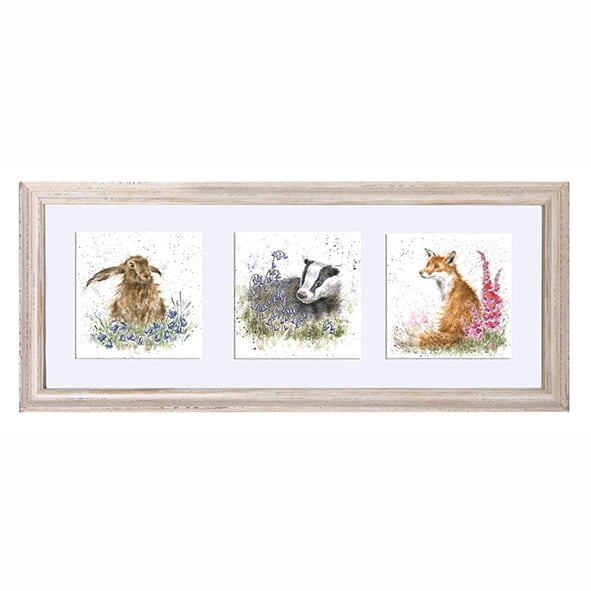 A Trio of Woodland Flora and Fauna Triple Framed Print - Wrendale Designs