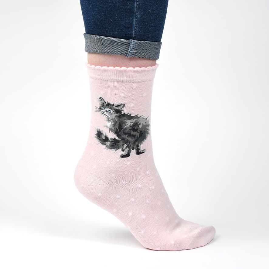 'Glamour Puss' Pink Cat Socks - Wrendale Designs - Image 2