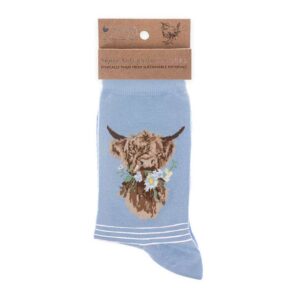 'Daisy Coo’ Blue Highland Cow Socks - Wrendale Designs
