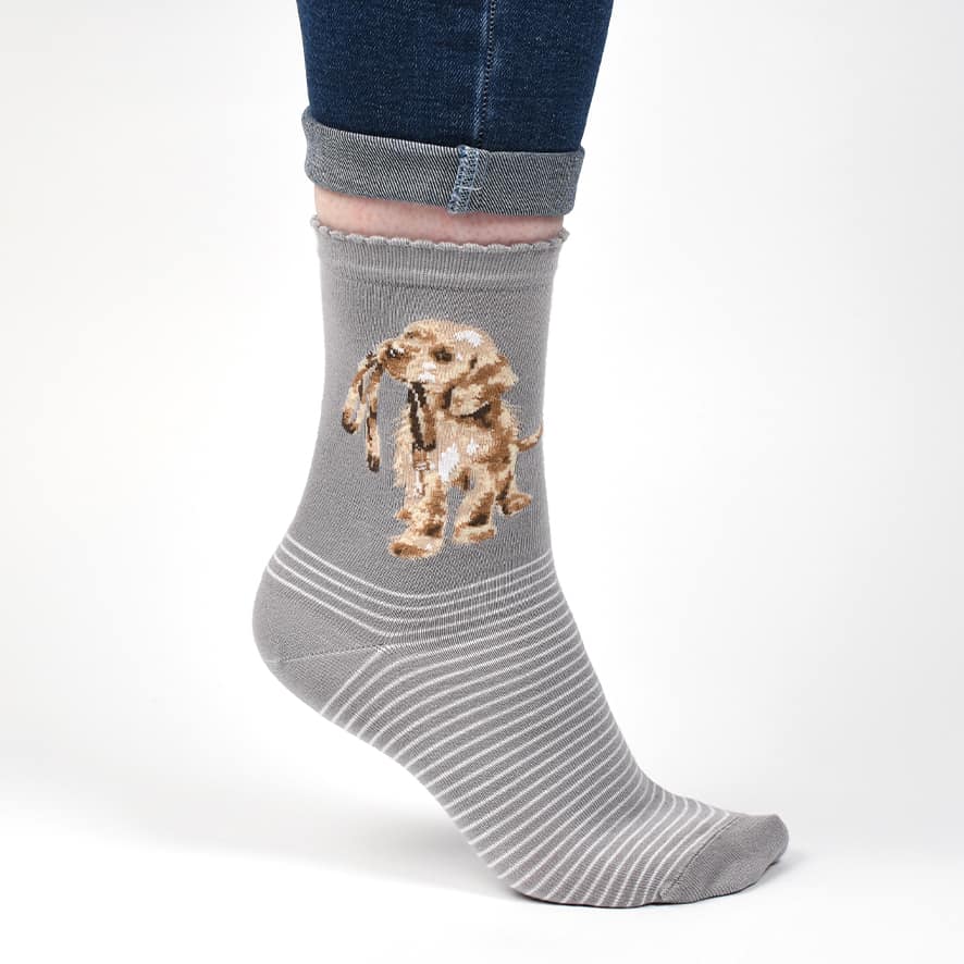 'Hopeful' Grey Dog Socks - Wrendale Designs - Image 2