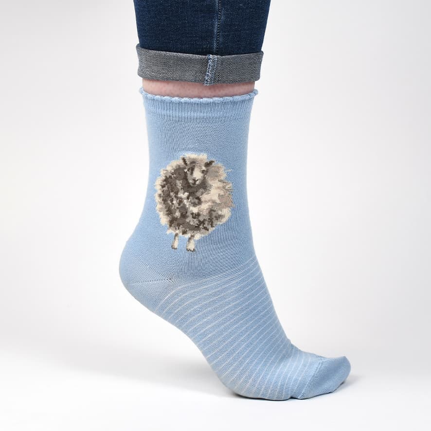 'The Woolly Jumper’ Blue Sheep Socks - Wrendale Designs - Image 2