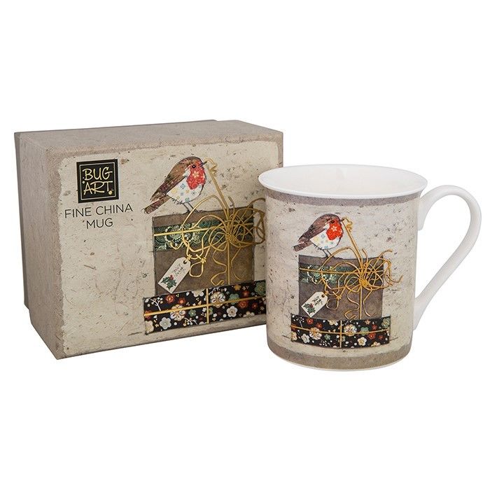 Christmas Robin Fine China Mug In Box - Bug Art