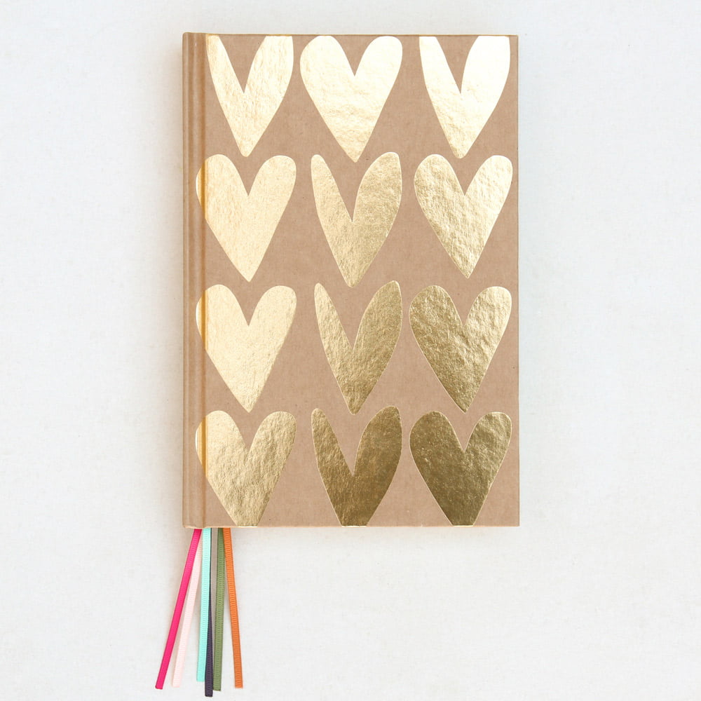 Kraft Gold Hearts Multi Ribbon Hardback Notebook - Caroline Gardner
