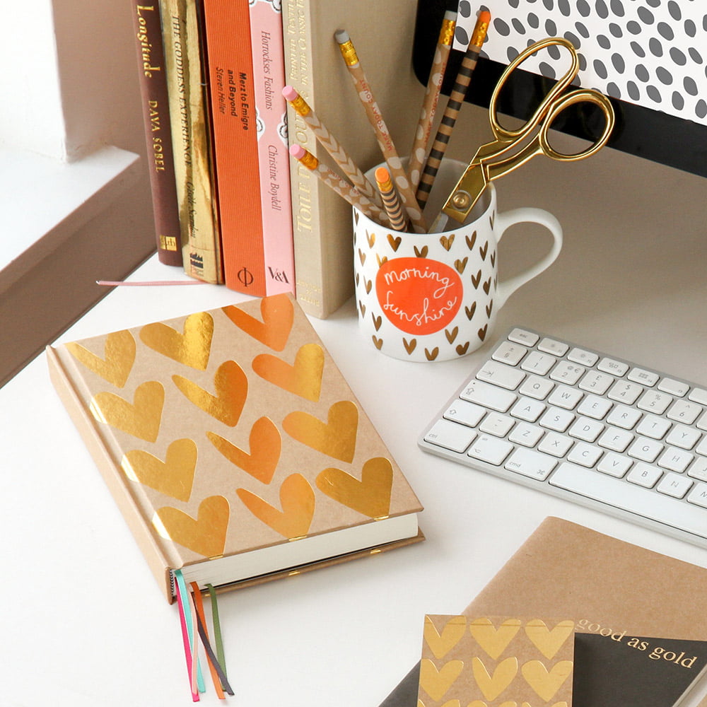 Kraft Gold Hearts Multi Ribbon Hardback Notebook - Caroline Gardner - Image 2