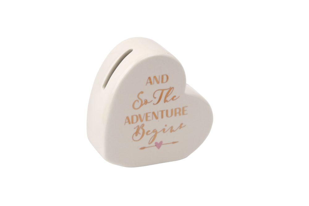 'And So The Adventure Begins' Ceramic Heart Shaped Money Bank - CGB Giftware - Image 2