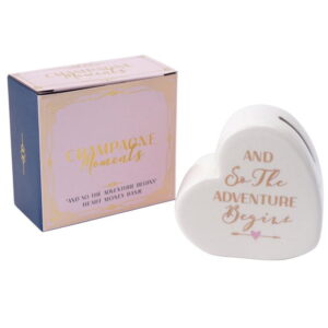 'And So The Adventure Begins' Ceramic Heart Shaped Money Bank - CGB Giftware