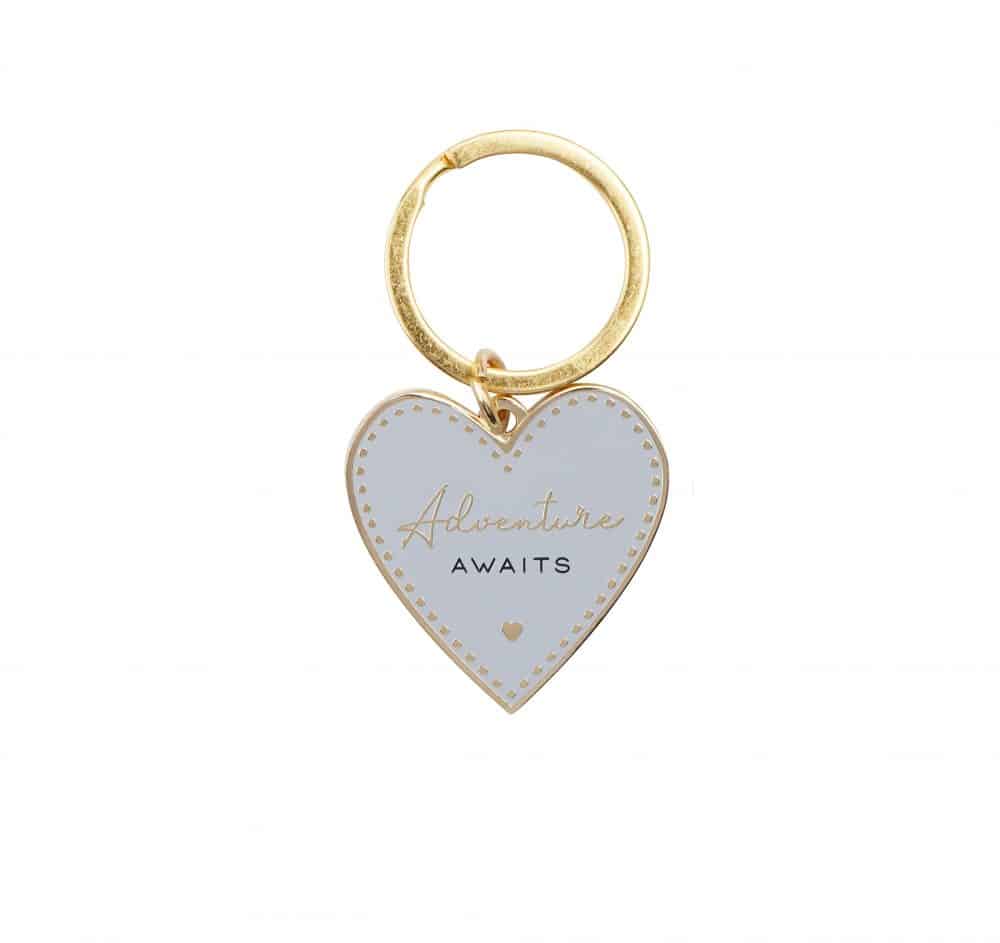 'Adventure Awaits' Blush Enamel Heart Keyring