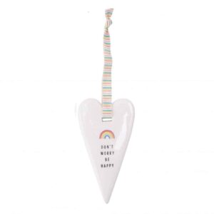 'Don't Worry Be Happy' Chasing Rainbows Ceramic Heart Hanger