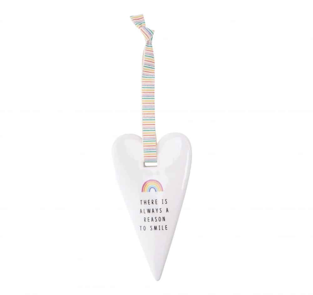 'There Is Always a Reason To Smile' Chasing Rainbows Ceramic Heart Hanger