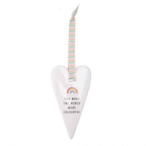 'You Make The World More Colourful' Chasing Rainbows Ceramic Heart Hanger