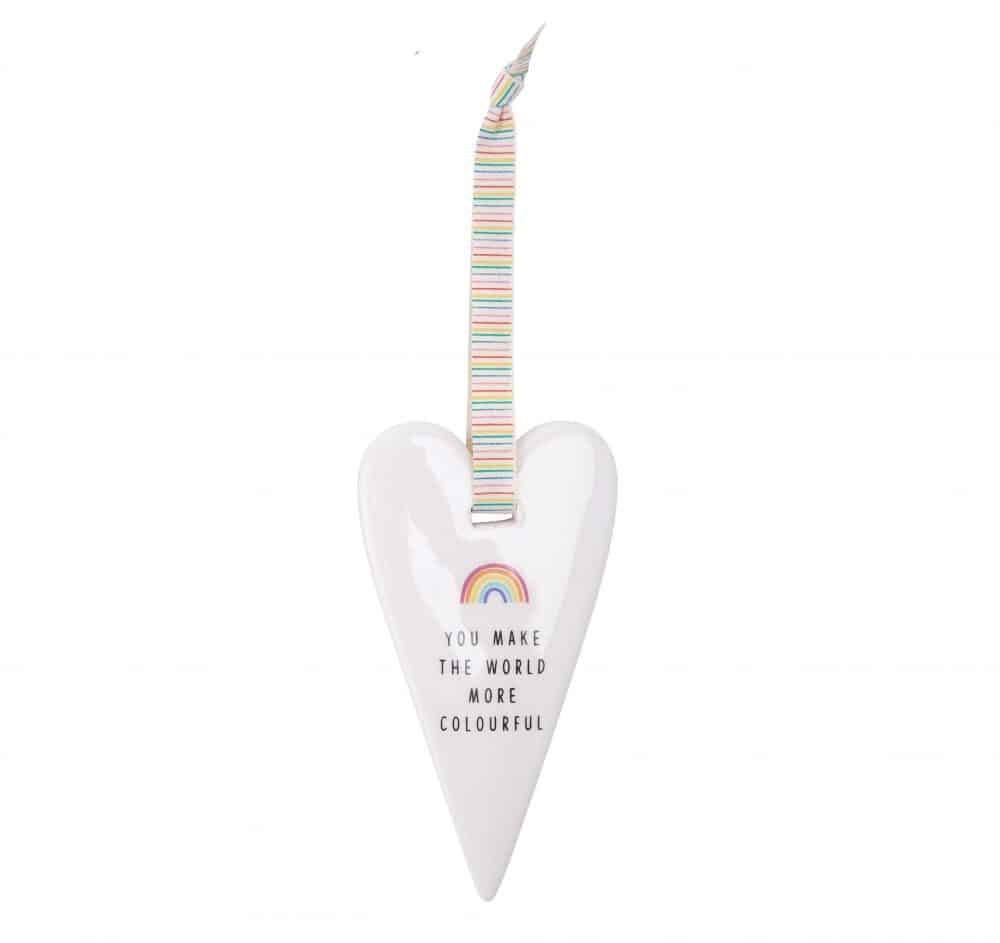 'You Make The World More Colourful' Chasing Rainbows Ceramic Heart Hanger