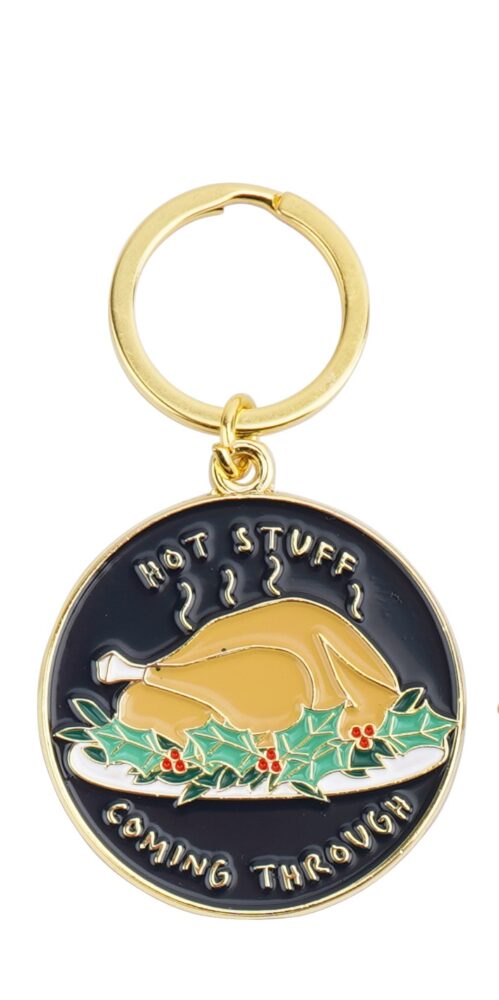 Christmas Turkey 'Hot Stuff Coming Through' Festive Metal Keyring - CGB Giftware - Image 2