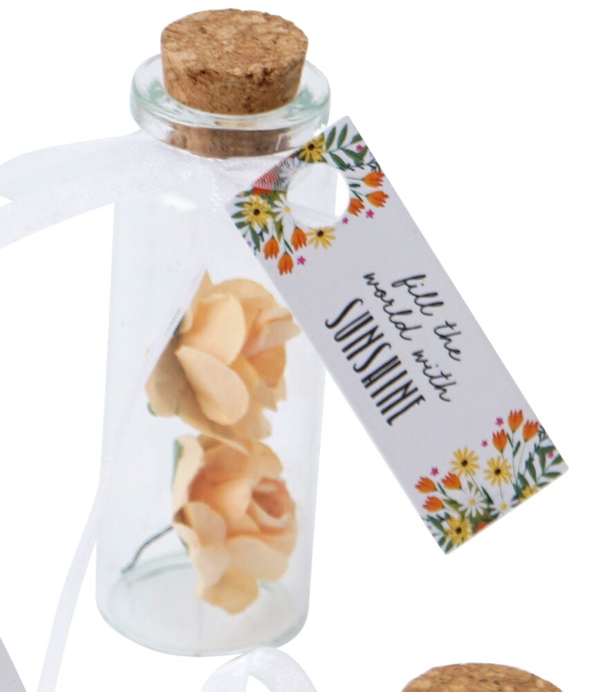 'Fill The World With Sunshine' Sentiment Flower in a Bottle Charm Keepsake - The Flower Market