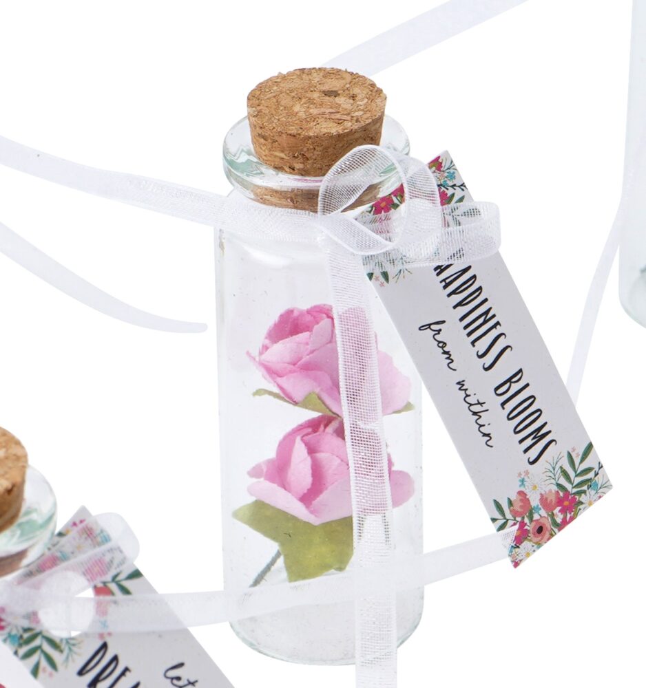 'Happiness Blooms From Within' Sentiment Flower in a Bottle Charm Keepsake - The Flower Market