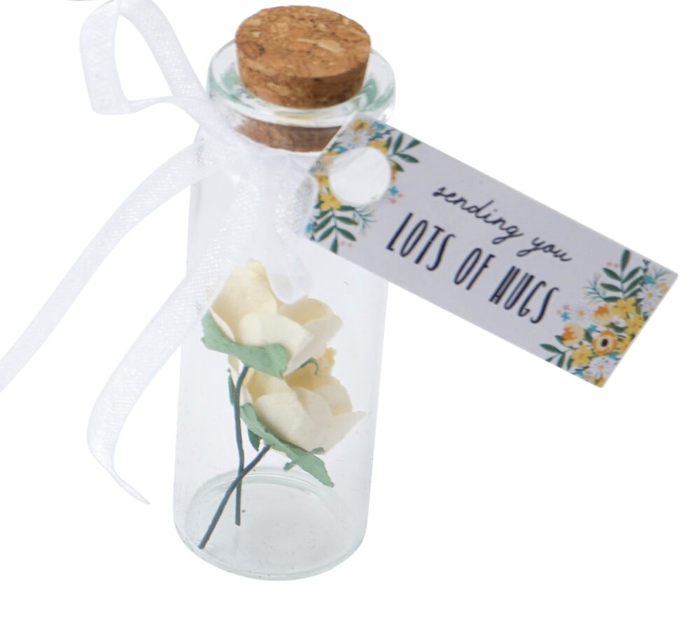 'Sending You Lots of Hugs' Sentiment Flower in a Bottle Charm Keepsake - The Flower Market