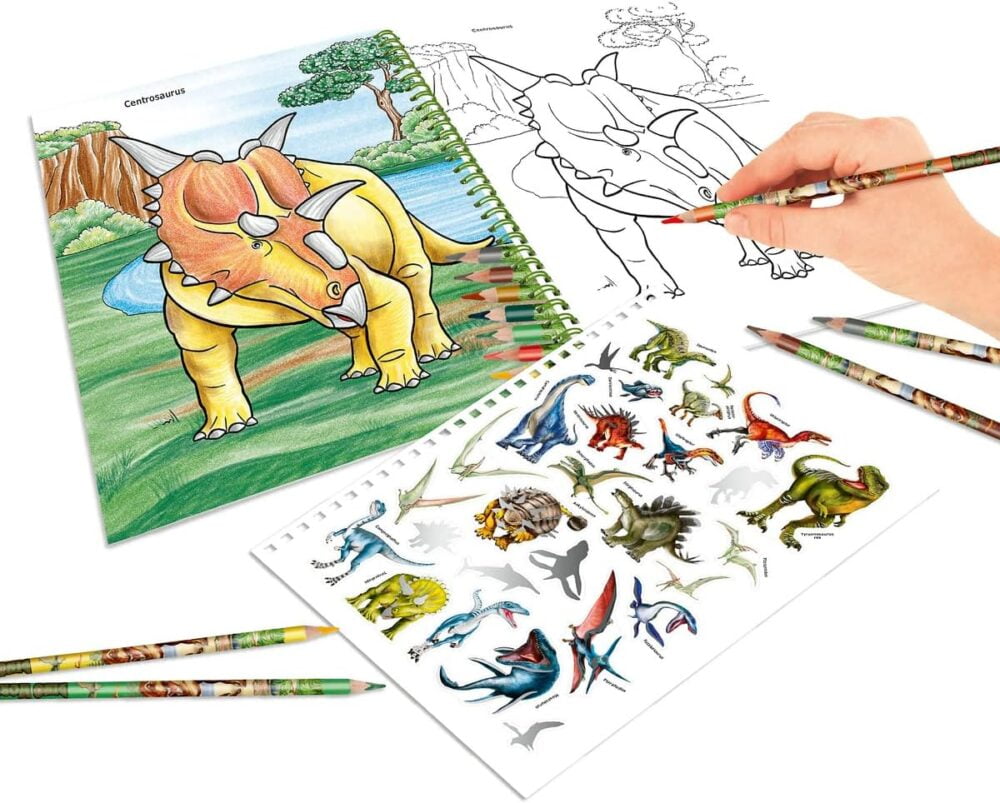 Dino World Colouring Sticker Book with Colouring Pencils Set 11385 - Depesche - Image 2