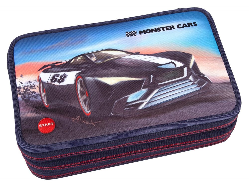 Monster Cars Filled Triple Pencil Case 6523 with LED Function - Depesche