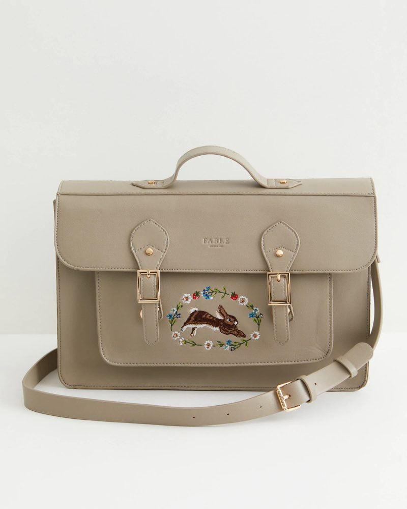 Fable England Rabbit Embroidered Satchel Bag