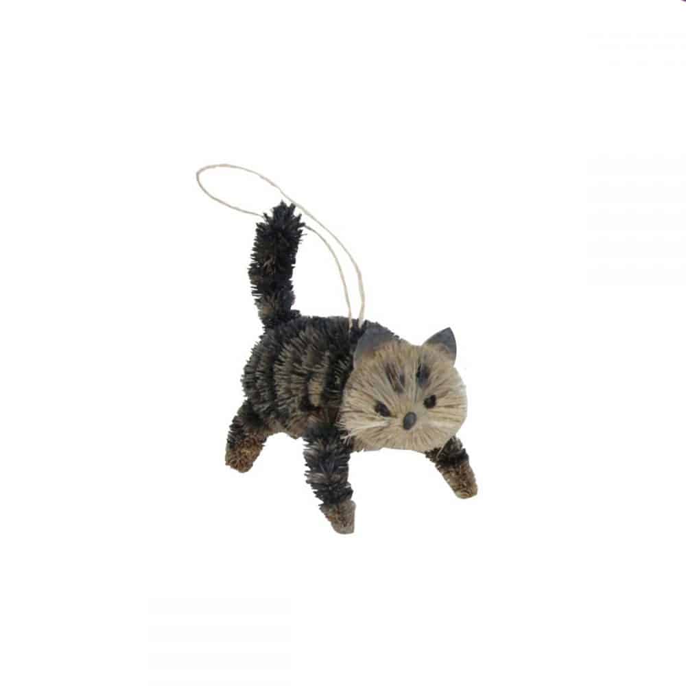 Bristle Tabby Cat Hanging Decoration, 10 cm - Gisela Graham