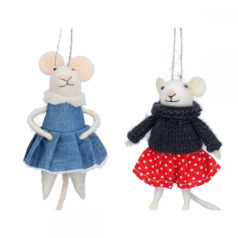 Felted Wool Mouse with Blue Dress Hanging Decoration, 14 cm - Gisela Graham - Image 3