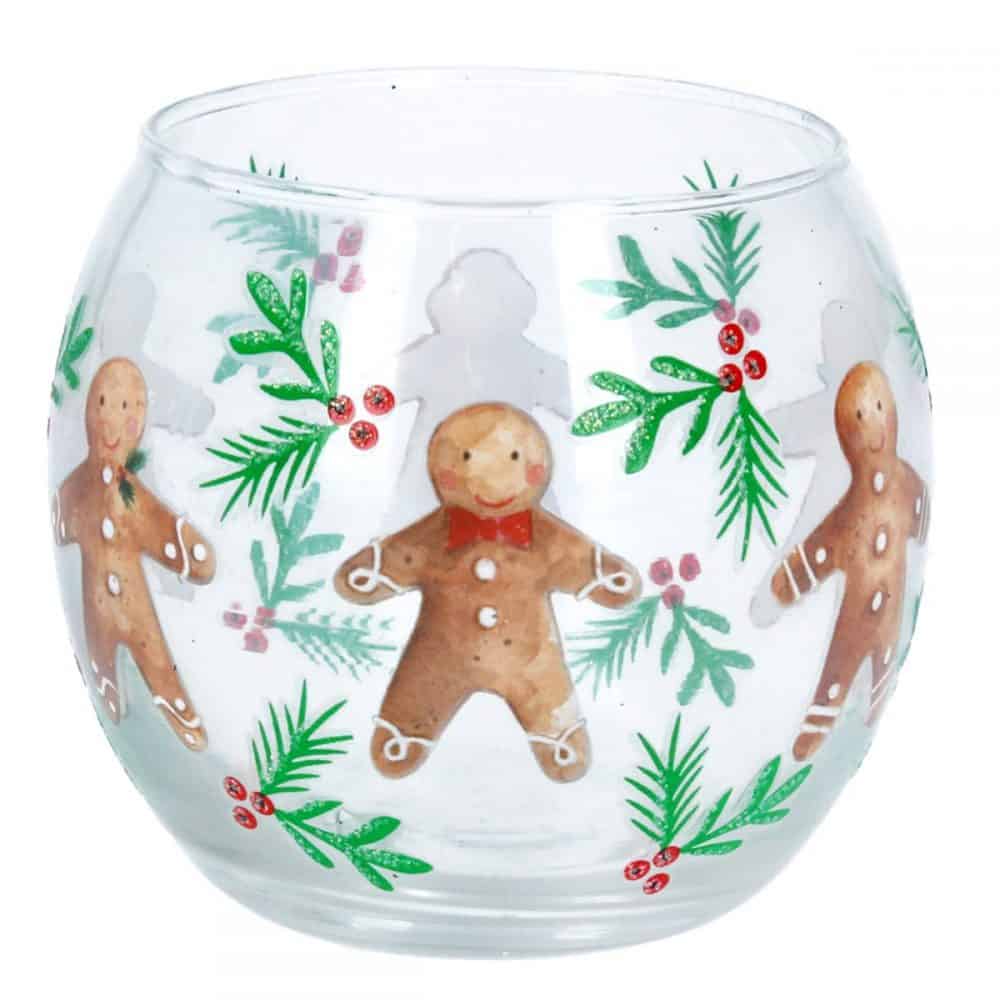 Gingerbread Man Glass Nite Lite Tea Light Holder - Gisela Graham