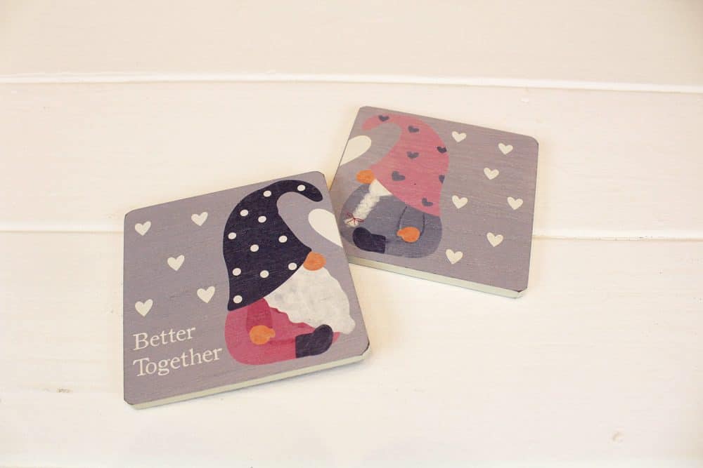'Better Together' Gonk Gnome Wooden Coaster Set of 2 - Langs - Image 3
