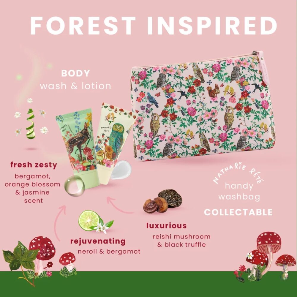 Nathalie Lete - Forest Folk Travel Wash Bag with Body Wash and Body Lotion - Heathcote and Ivory - Image 5