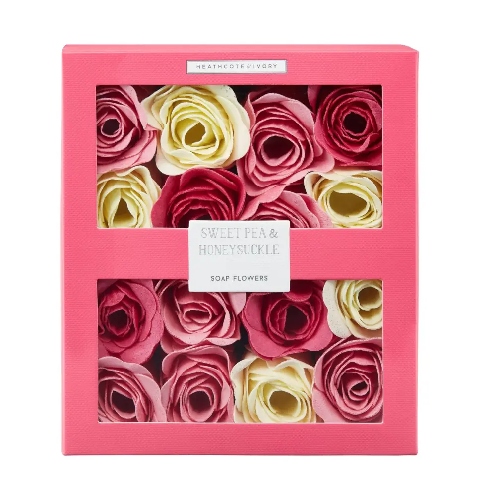 Sweet Pea and Honeysuckle Soap Flowers in Sliding Gift Box - Heathcote and Ivory