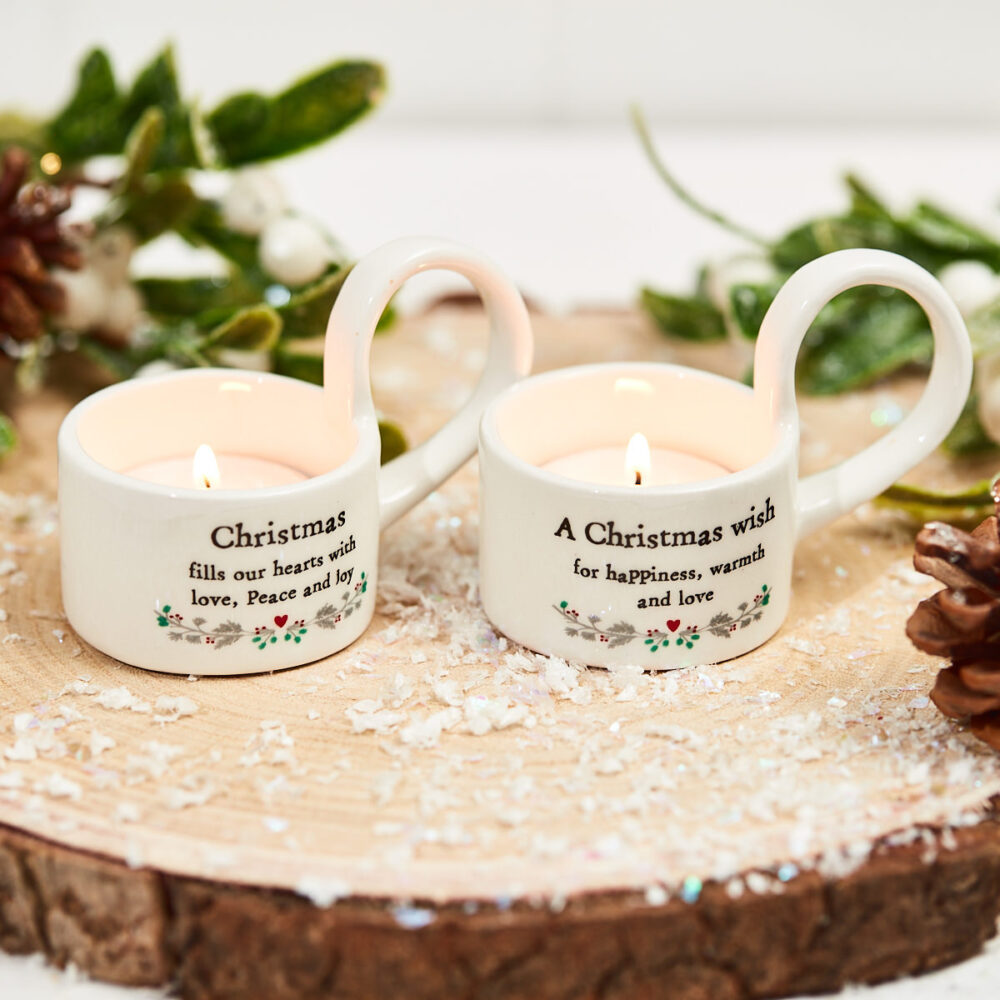 Christmas Ceramic Tea Light Holder - 'Christmas Fills Our Hearts With Love Peace and Joy'6 - Image 2