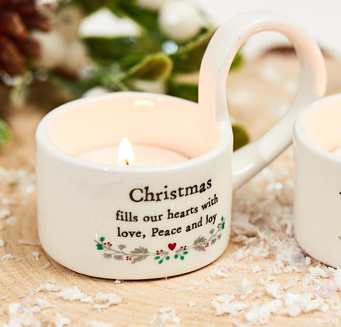 Christmas Ceramic Tea Light Holder - 'Christmas Fills Our Hearts With Love Peace and Joy'6