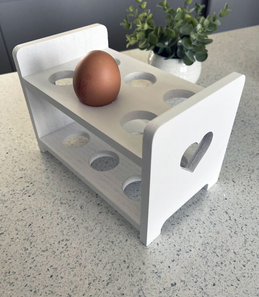 White Wooden Egg Rack with Heart Cut Out - Langs - Image 5
