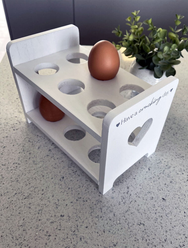 White Wooden Egg Rack with Heart Cut Out - Langs - Image 2