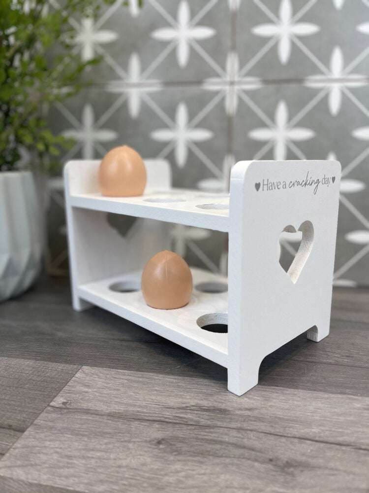 White Wooden Egg Rack with Heart Cut Out - Langs - Image 4