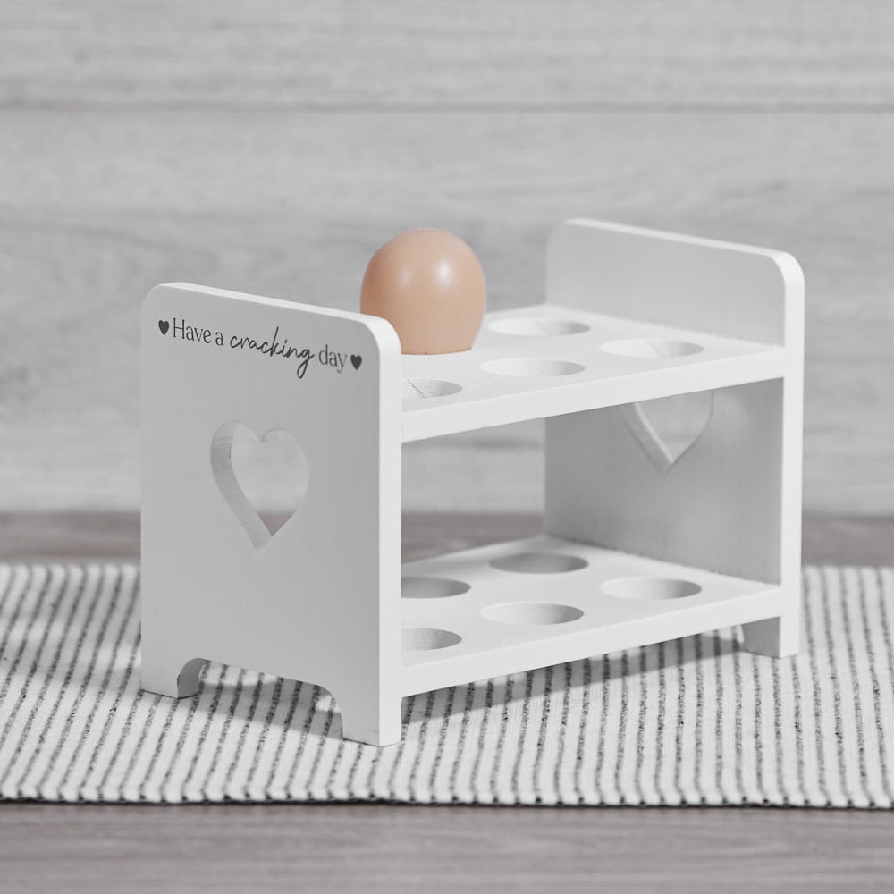 White Wooden Egg Rack with Heart Cut Out - Langs - Image 3