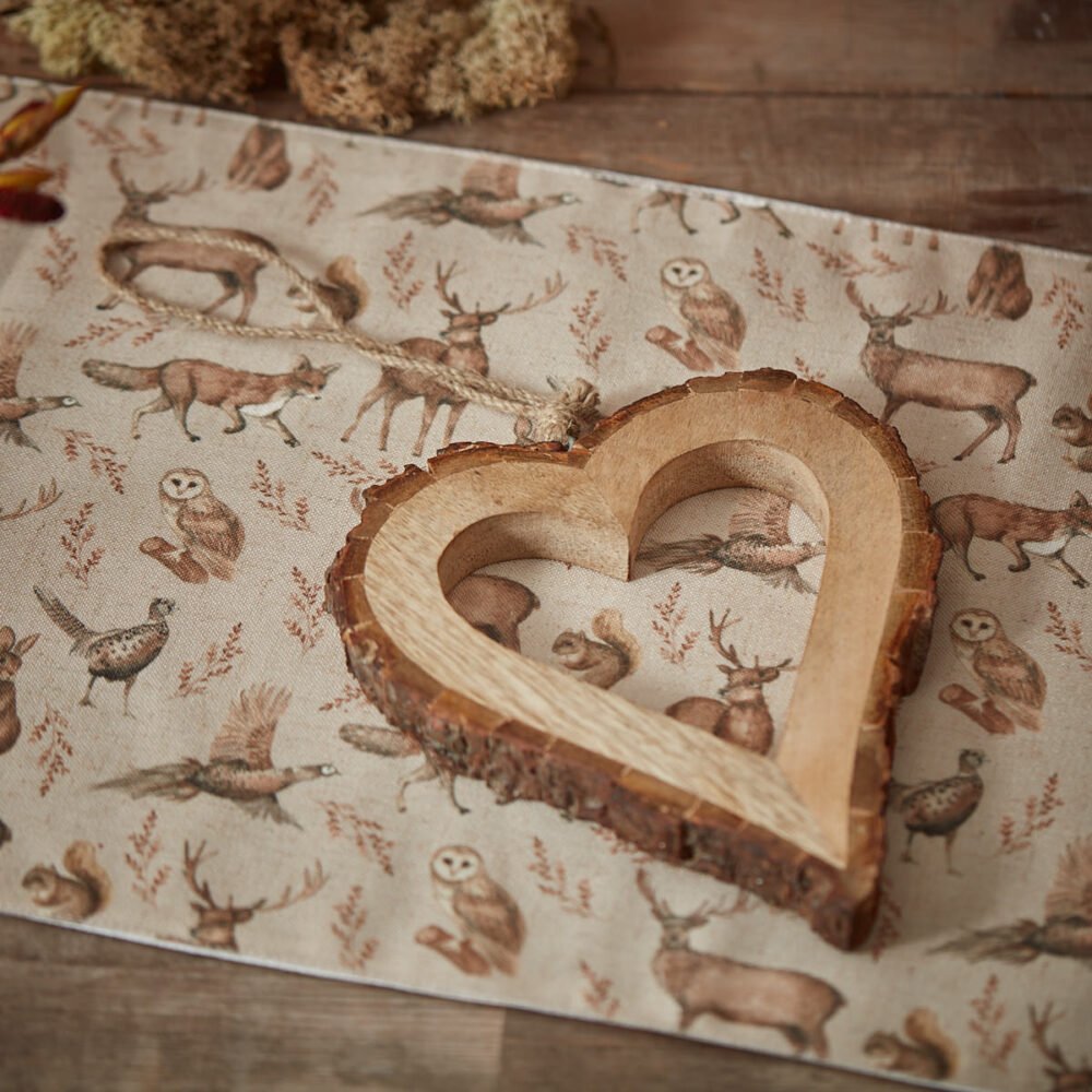 Woodland Rustic Wooden Cut Out Heart Bark Hanging Decoration - Langs - Image 3