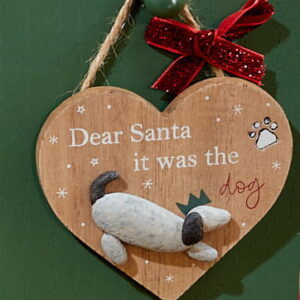 Pebble Dog 'Dear Santa It Was The Dog' Wooden Heart Plaque - Langs