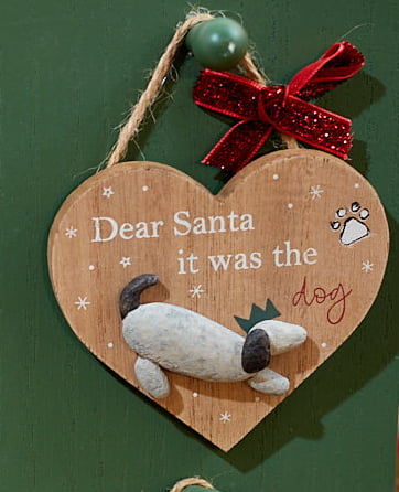 Pebble Dog 'Dear Santa It Was The Dog' Wooden Heart Plaque - Langs