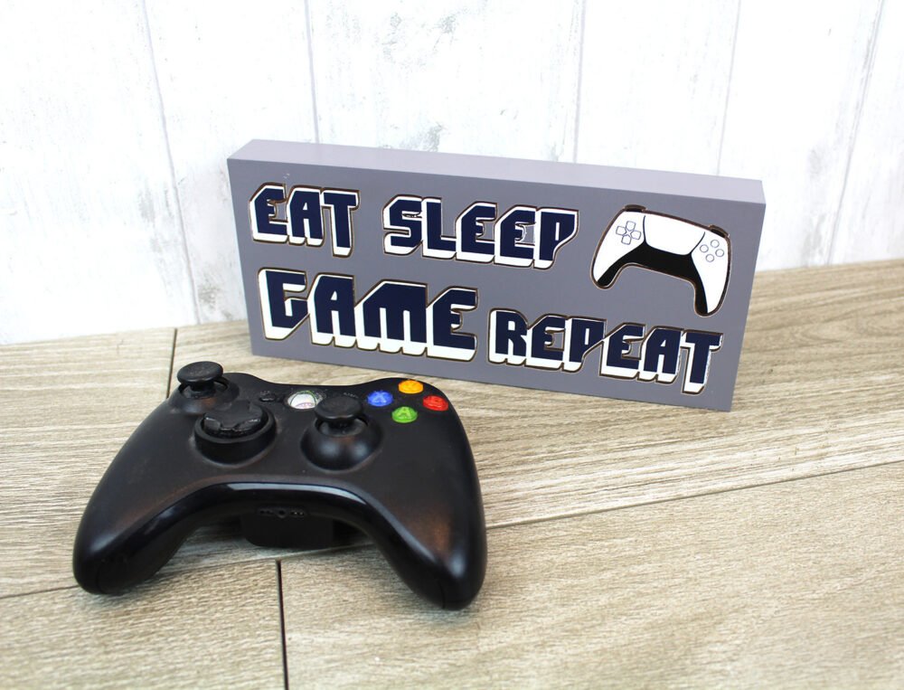 'Eat Sleep Game Repeat' Wooden Standing Block Sign - Langs - Image 2
