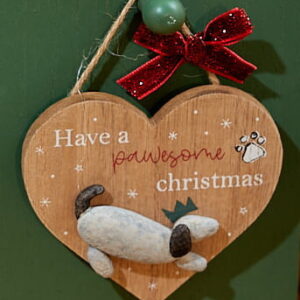 Pebble Dog 'Have a Pawesome Christmas' Wooden Heart Plaque - Langs
