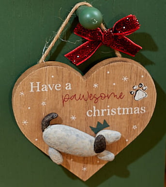 Pebble Dog 'Have a Pawesome Christmas' Wooden Heart Plaque - Langs