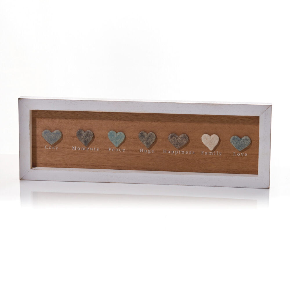 Framed Home Pebble Heart Plaque Wooden With Mixed Pebble Hearts - Langs - Image 2