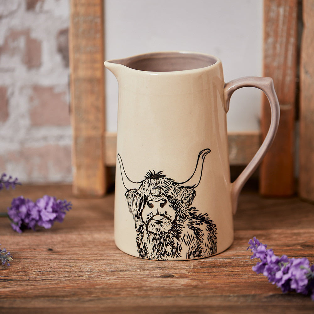 Etched Highland Cow Jug with Lilac Interior - Langs