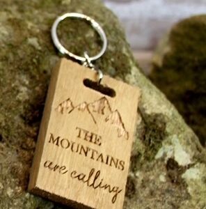 'The Mountains Are Calling' Wooden  Keyring - Langs